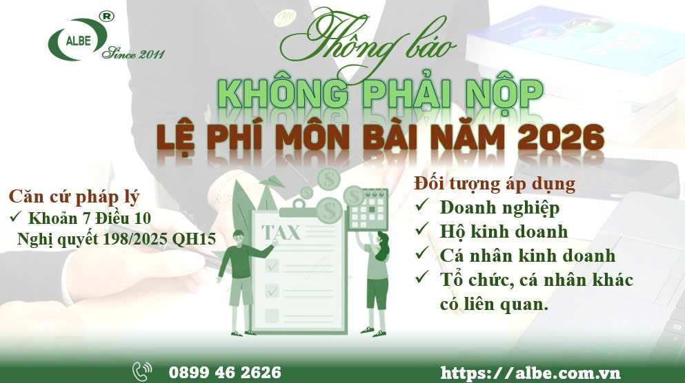 Không phải nộp LỆ PHÍ MÔN BÀI NĂM 2026